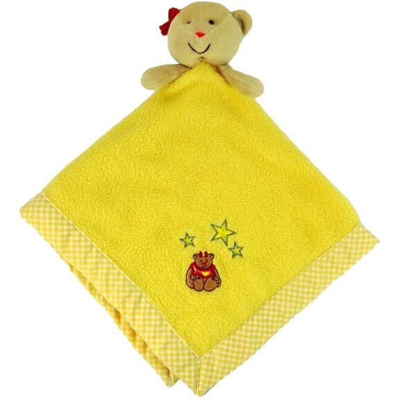 Vintage Lovey Baby Blanket with Plush Bear Head Yellow Fleece - Picture 1 of 12